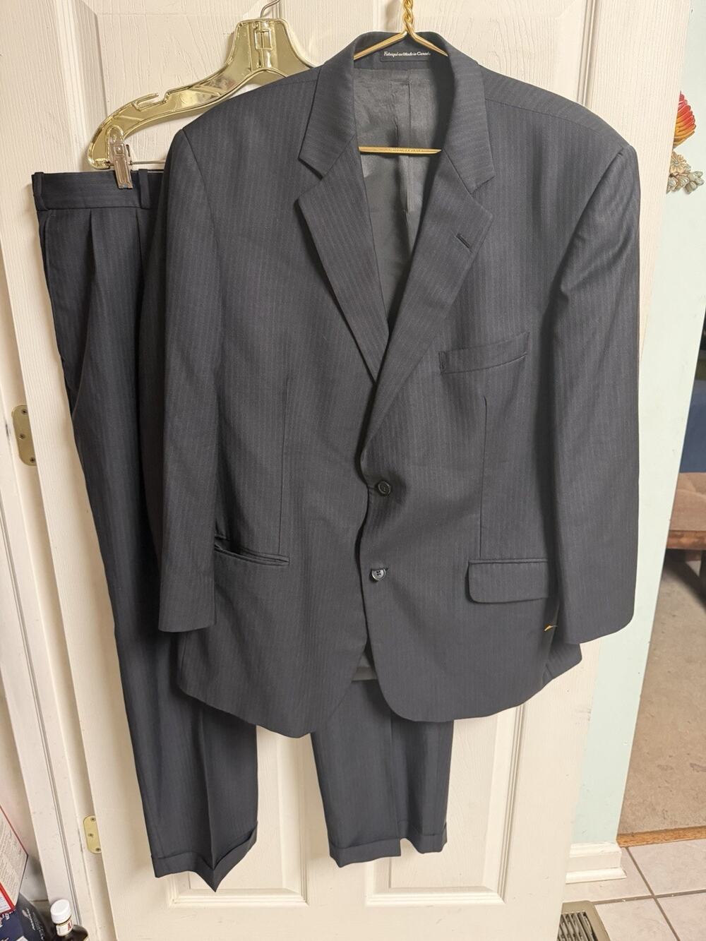 Botany 500 70s Suit Gray Pinstripe Virgin Wool Vnt 2 Pc Jacket 46r Pants 44x30